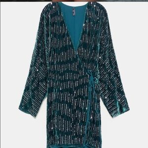 Zara velvet sequin wrap dress